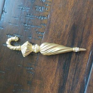 4" Premier Designs Gold Tone Folded Umbrella Brooch Pin